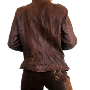 Chocolate Brown Leather Moto Jacket (S)