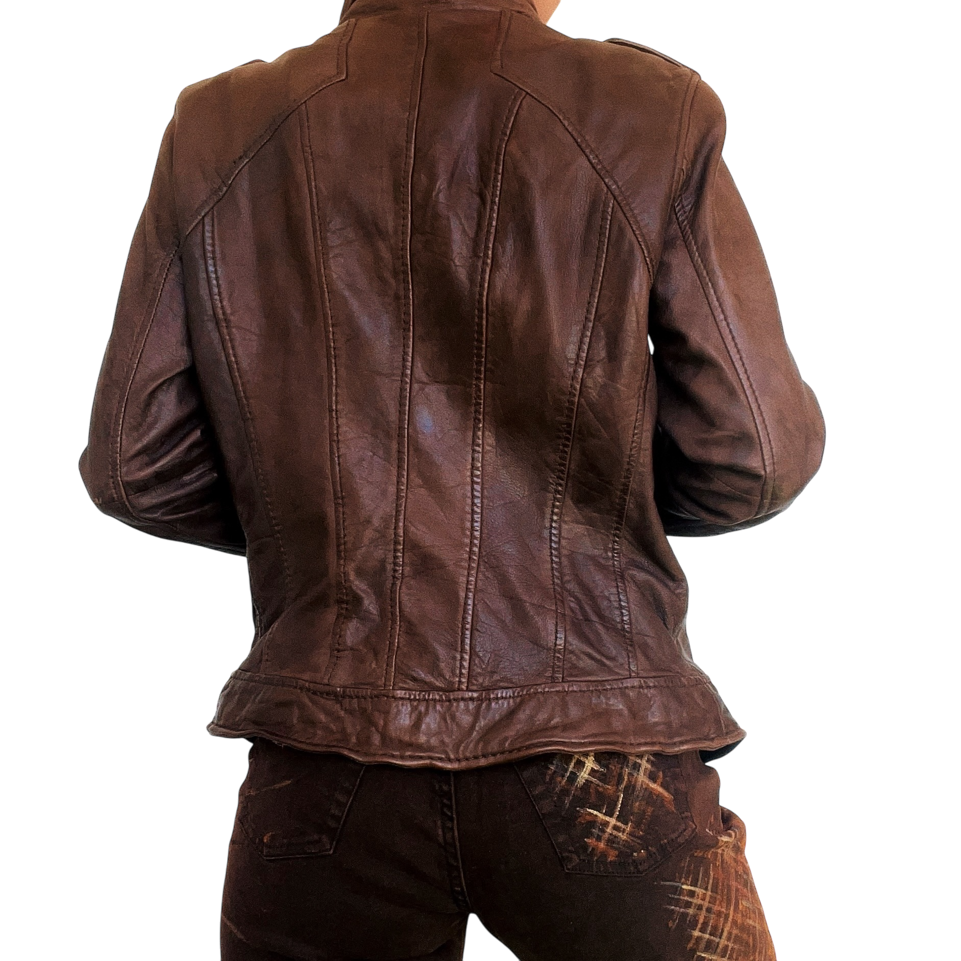 Chocolate Brown Leather Moto Jacket (S)