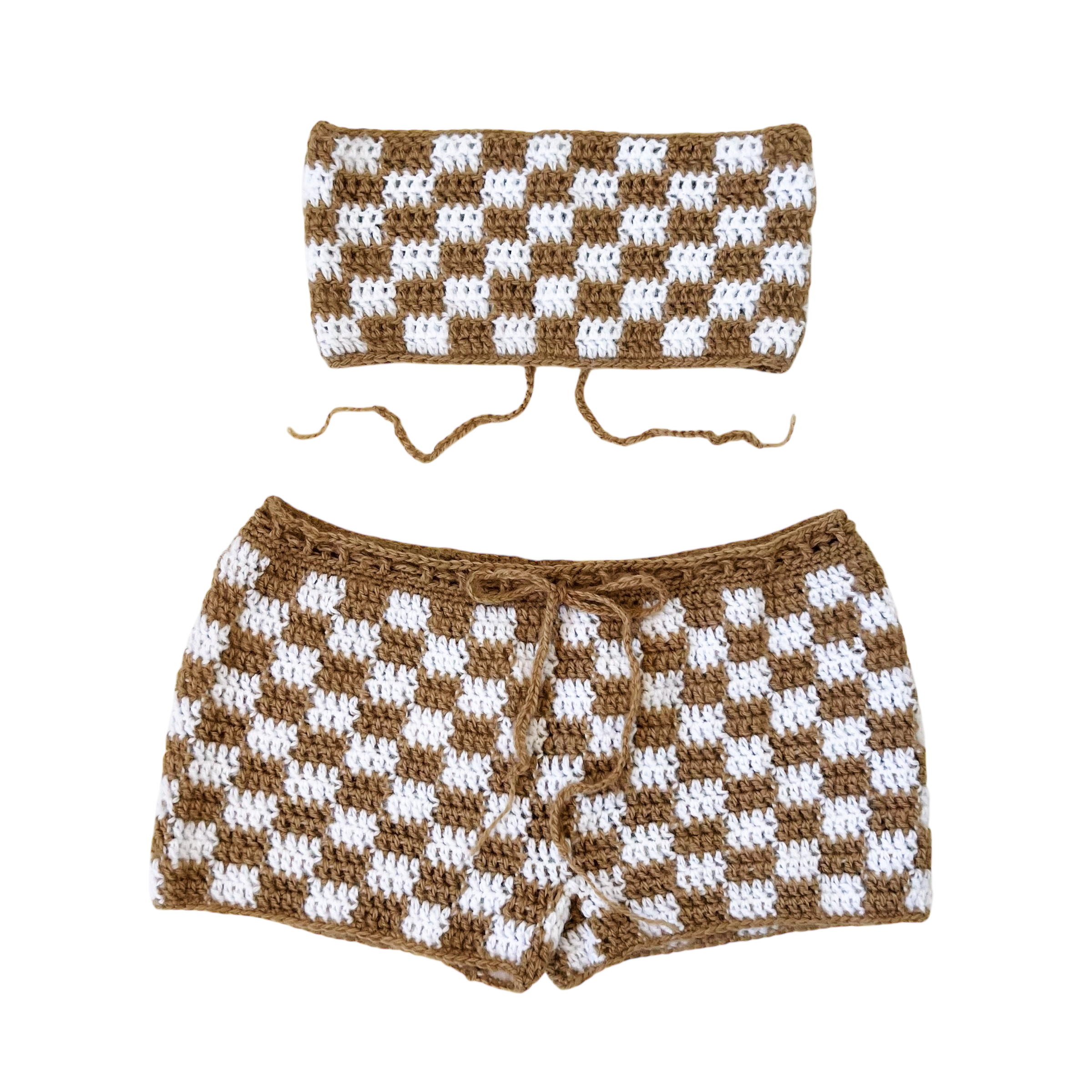 Checkered Latte Crochet Set (M)