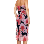 90s Black & Pink Floral Midi Dress (S/M)