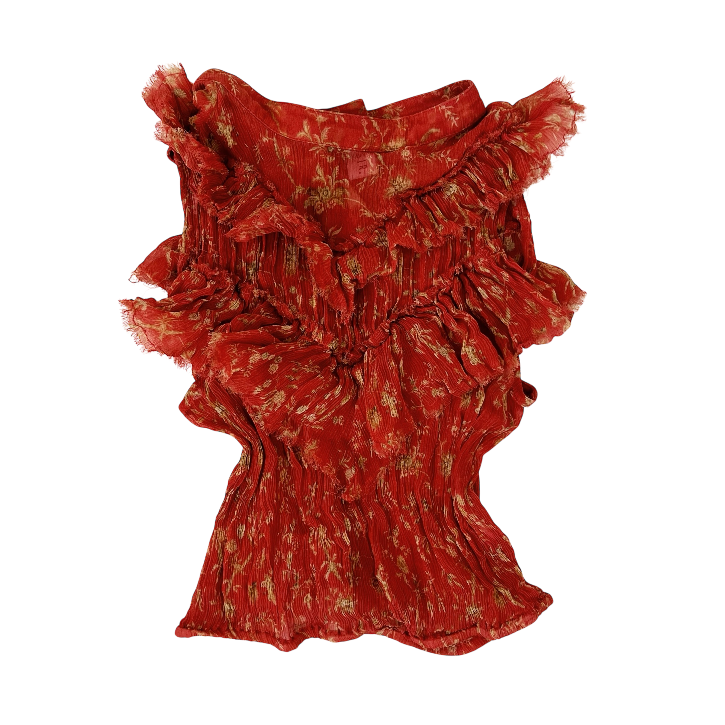 Designer Sheer Silk Ruffle Top (XS/S)