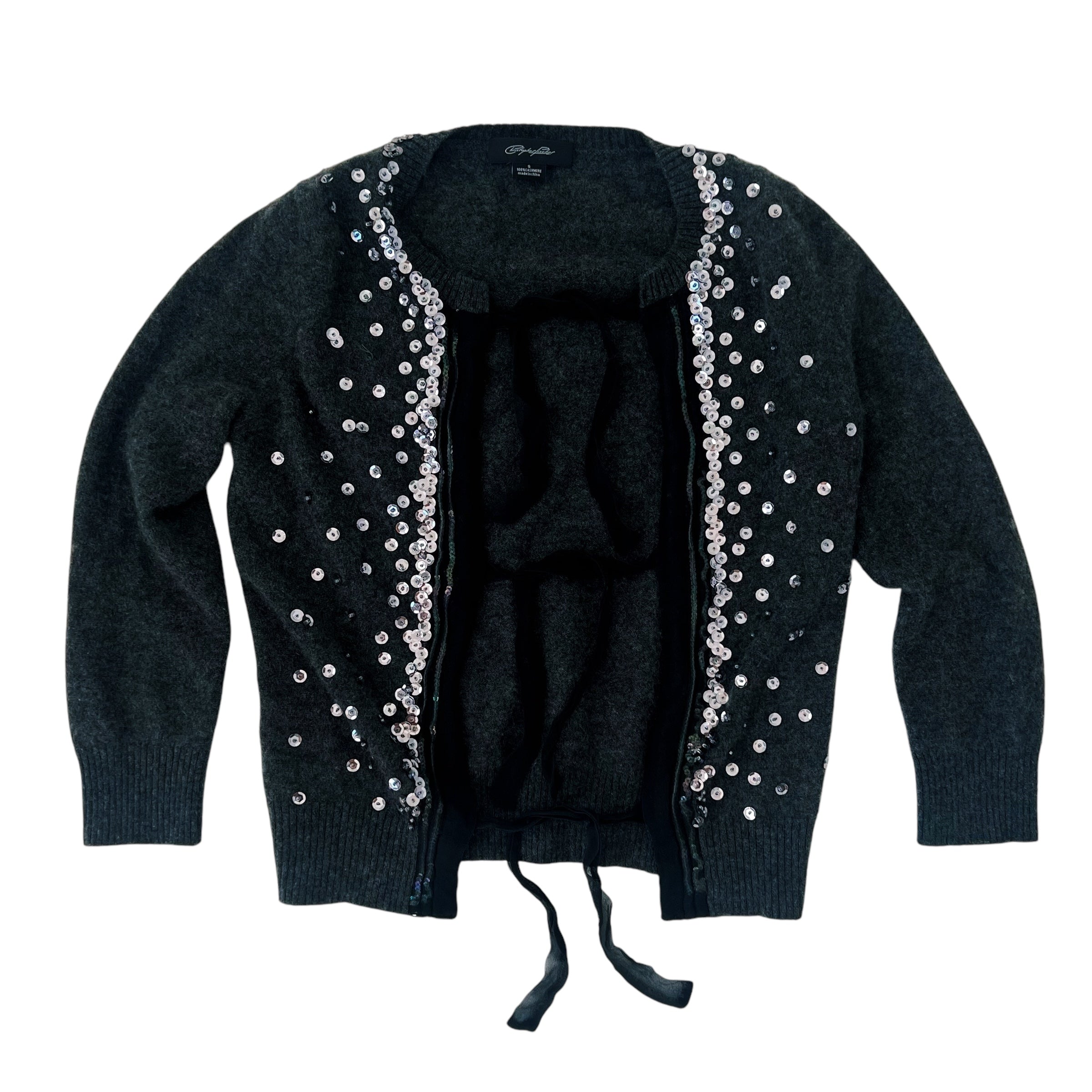 Sequin Cashmere Tie Front Cardi (S)