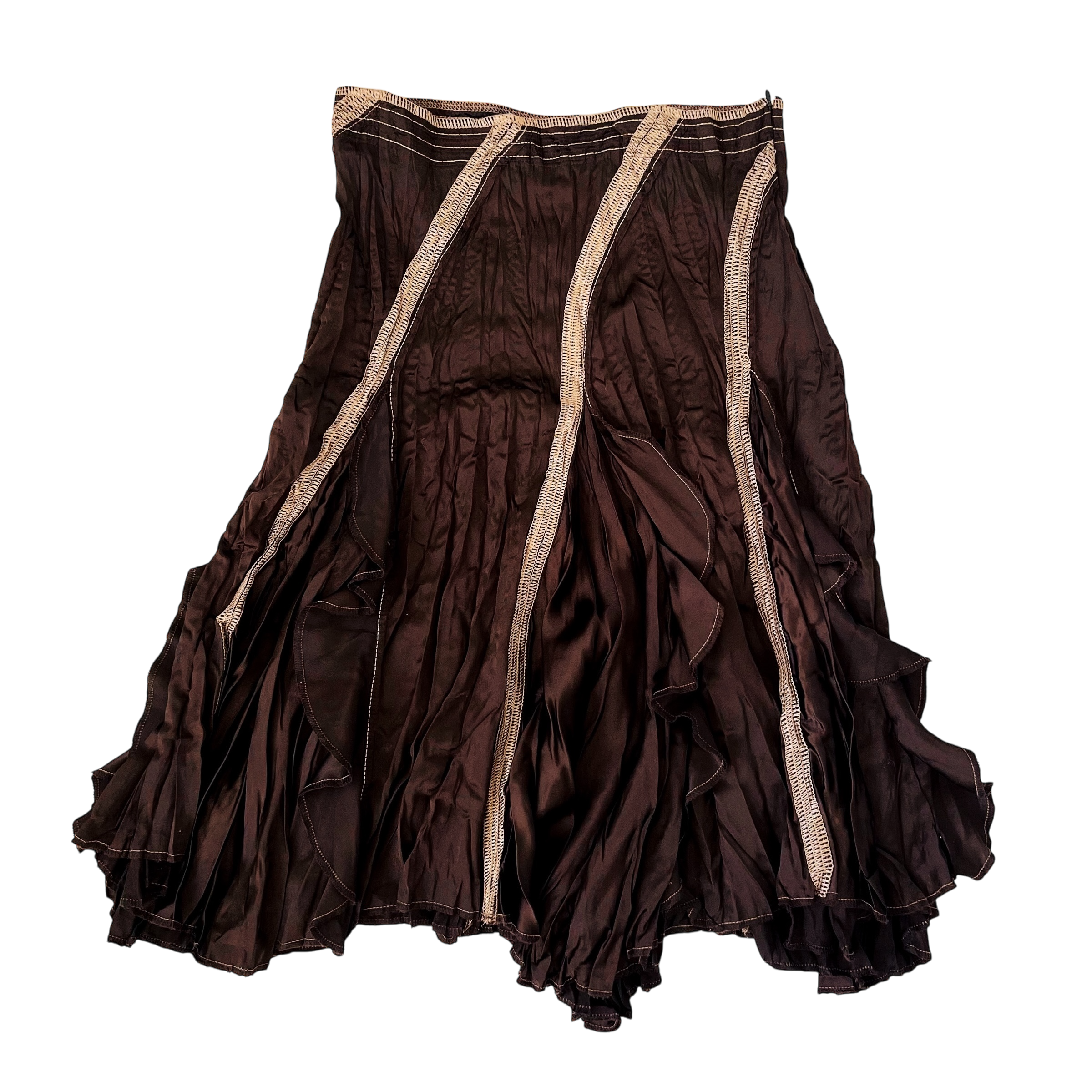 90s Brown Boho Midi Skirt (S)