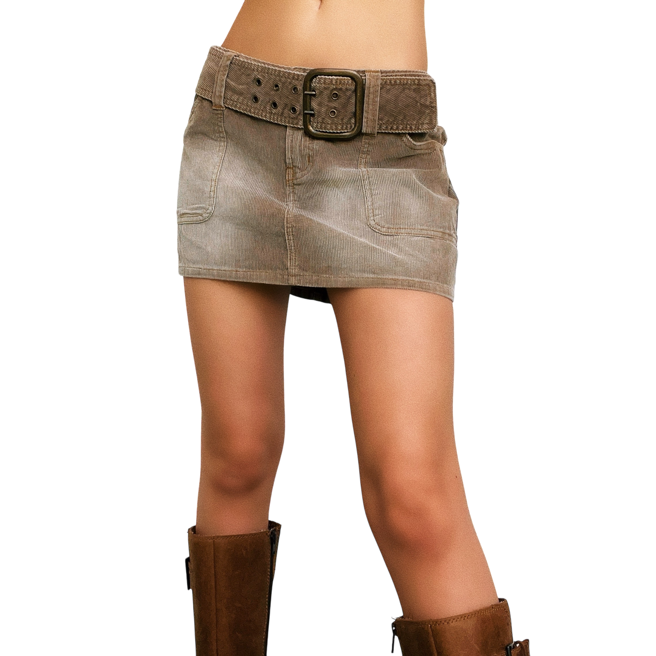 Faded Khaki Corduroy Mini Skirt (M)