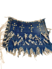 Upcycled Bespoke Denim Eyelet Skirt (XXS)
