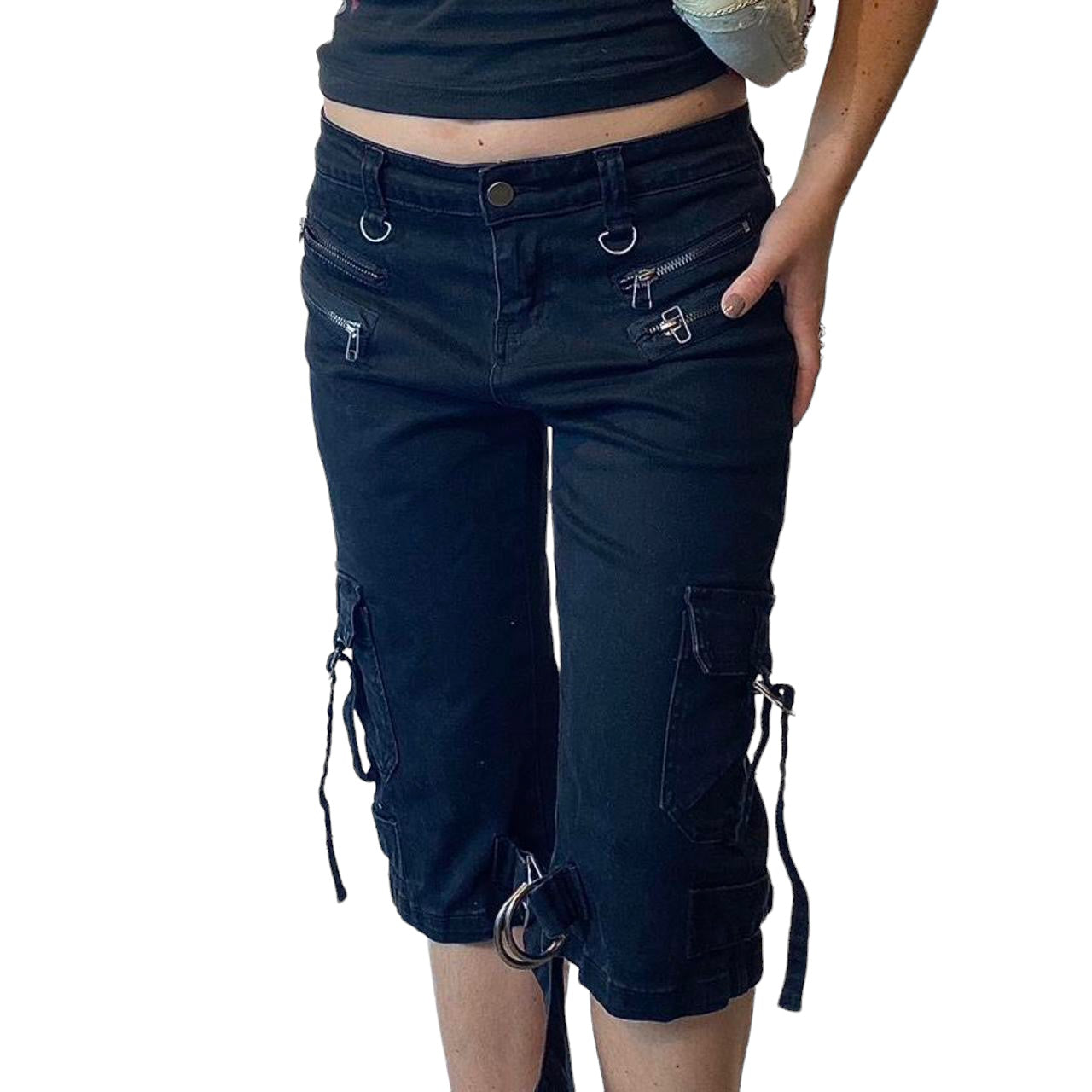Y2K Grunge Utility Capri Pants (XS)
