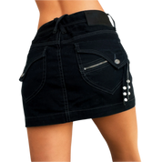 Denim Double Zip Mini Skirt (S)