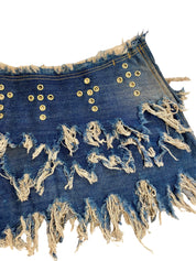 Upcycled Bespoke Denim Eyelet Skirt (XXS)