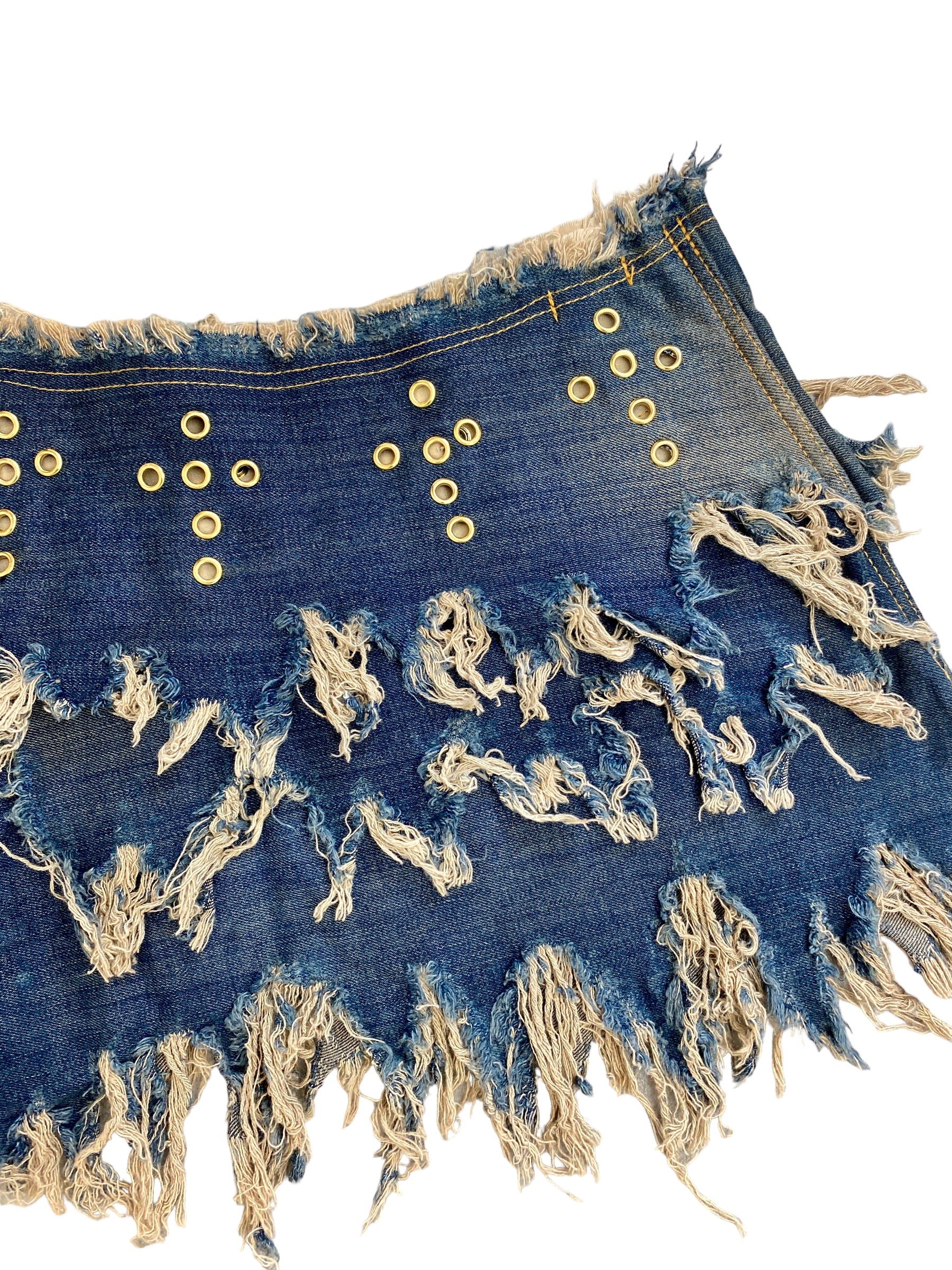 Upcycled Bespoke Denim Eyelet Skirt (XXS)