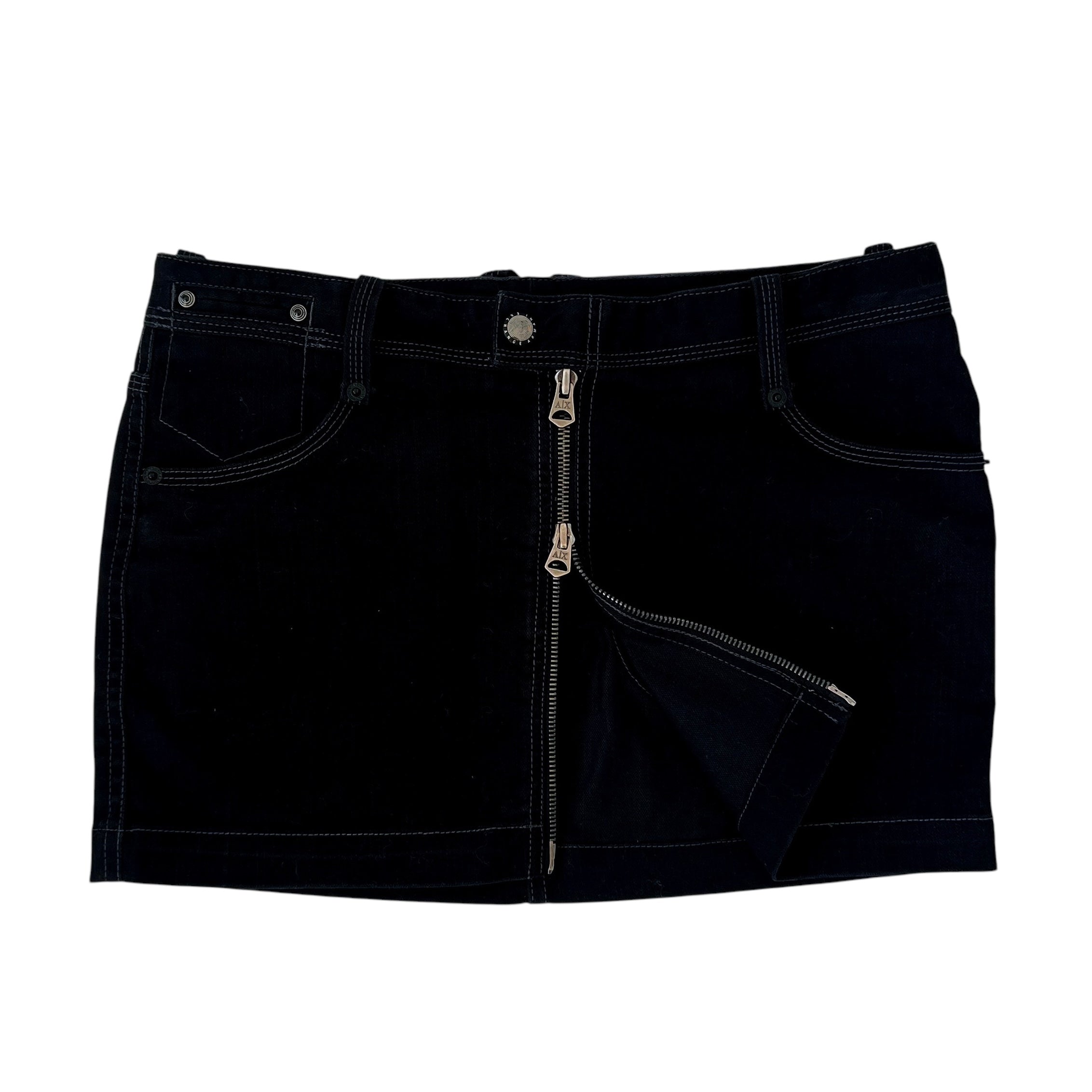 Denim Double Zip Mini Skirt (S)