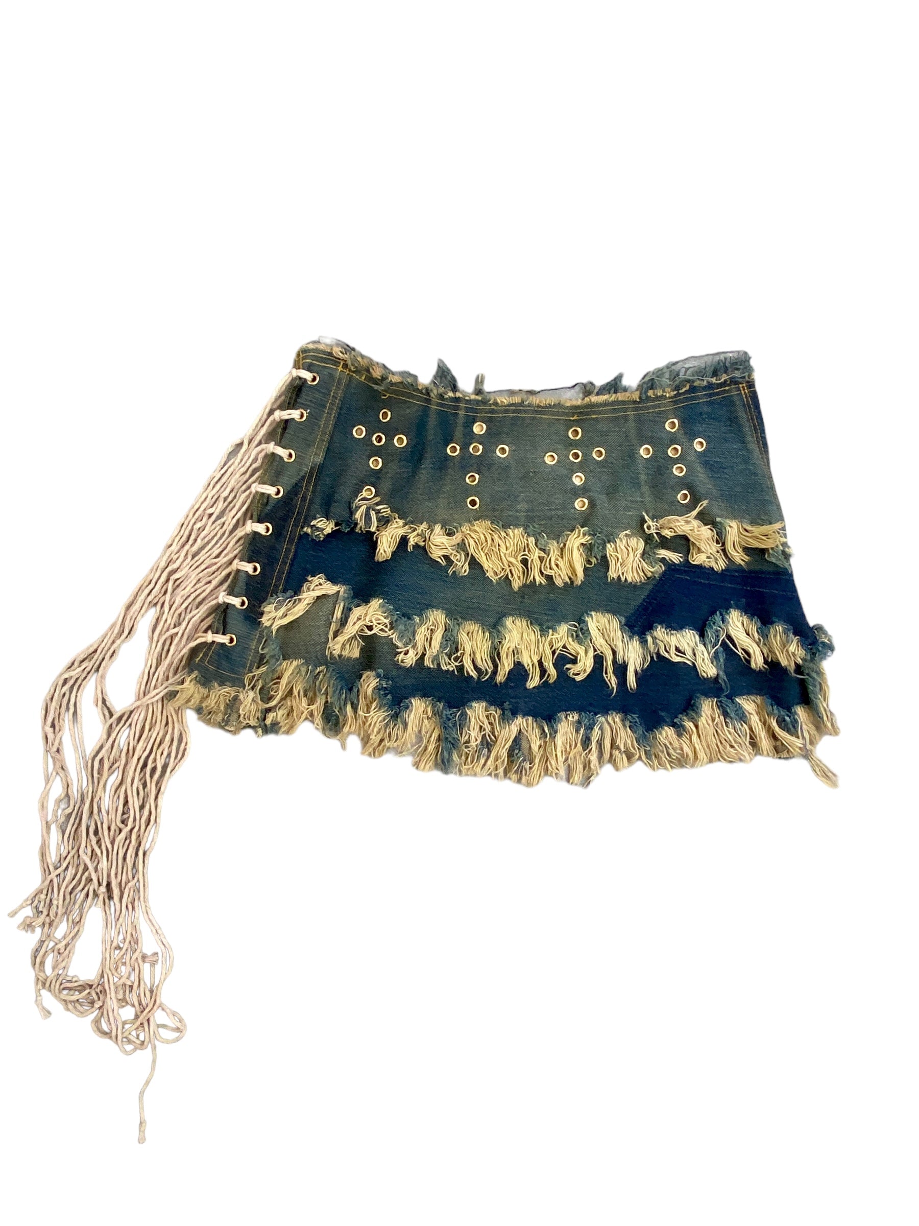 Upcycled Bespoke Denim Eyelet Skirt (S)