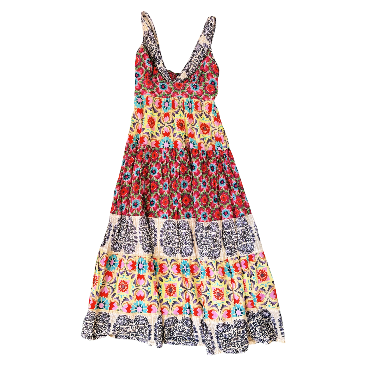 Vintage Tiered Floral Maxi Dress (M)