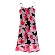 90s Black & Pink Floral Midi Dress (S/M)