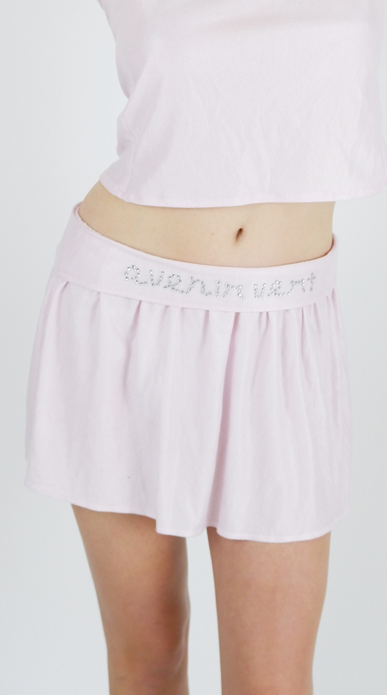 Avenir Vert Rhinestone Logo Mini Skirt