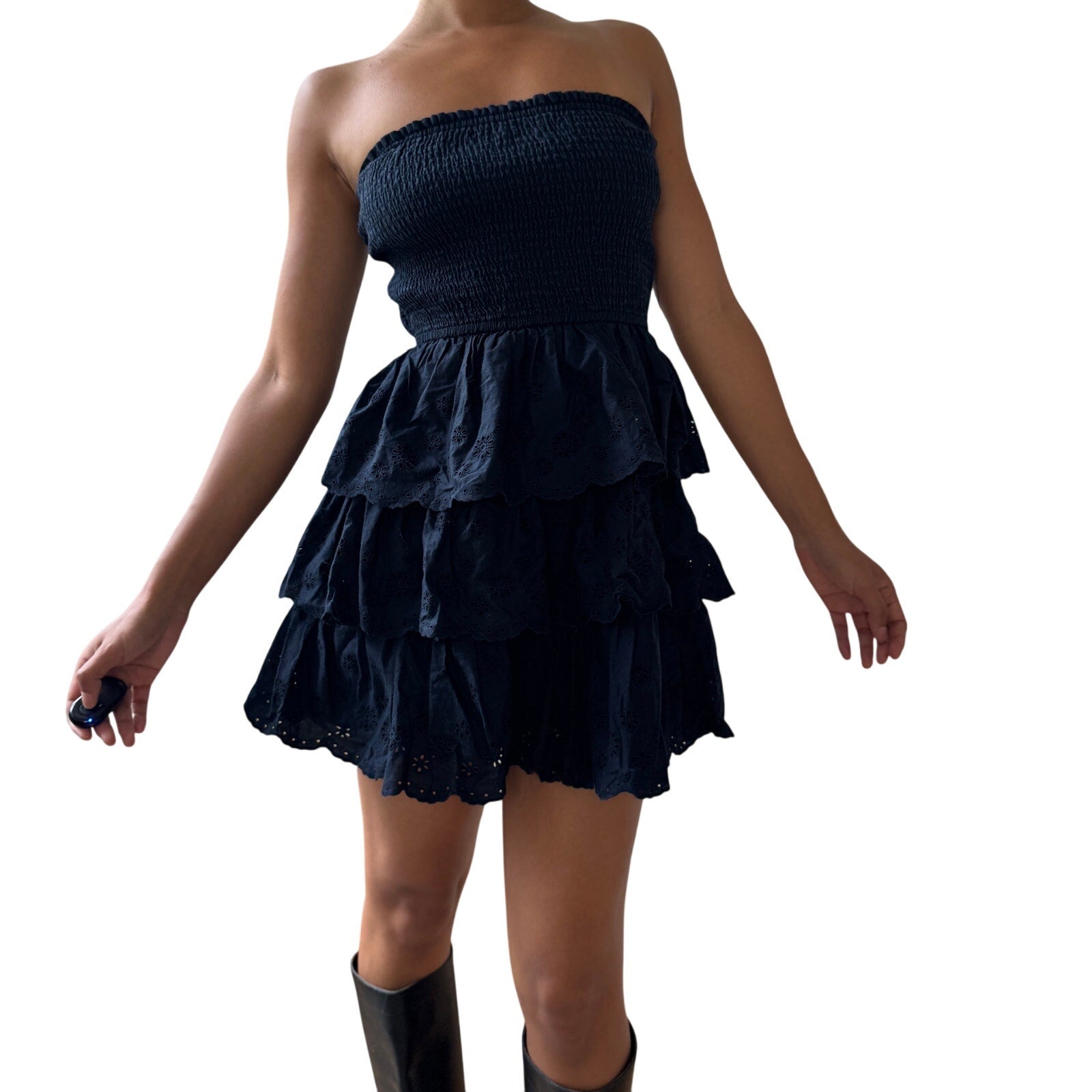 Hollister Navy Strapless Ruffle Mini Dress (S) Hollister Navy Strapless Ruffle Mini Dress (S)