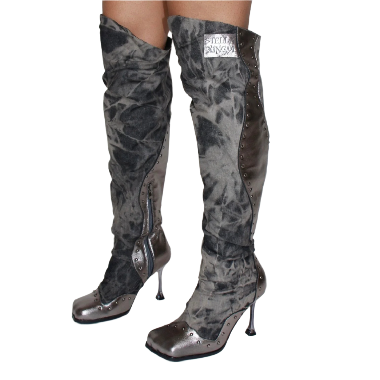 Silver Dusk Denim Knee High Boots (5-15)