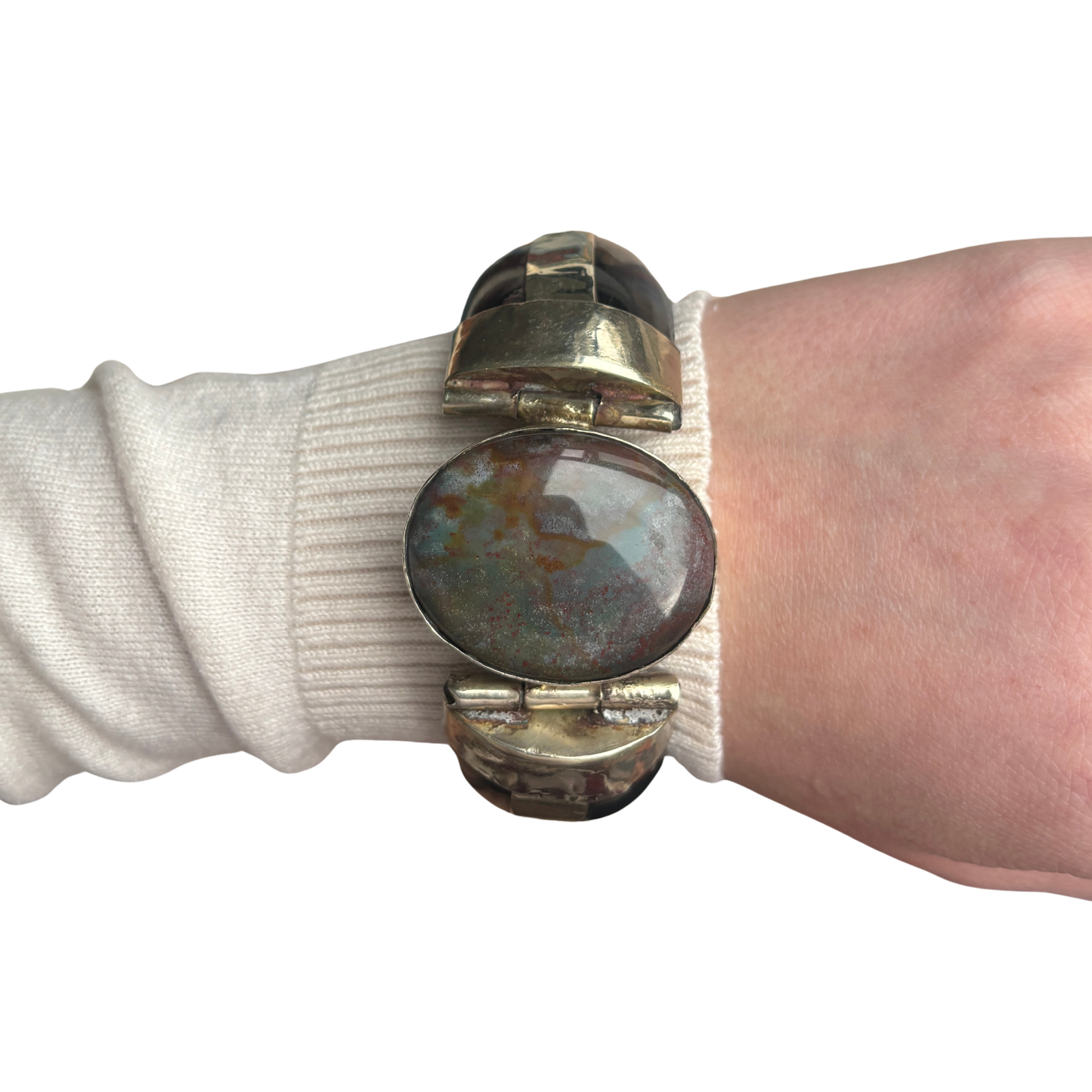 70s Handmade Bone & Stone Bangle