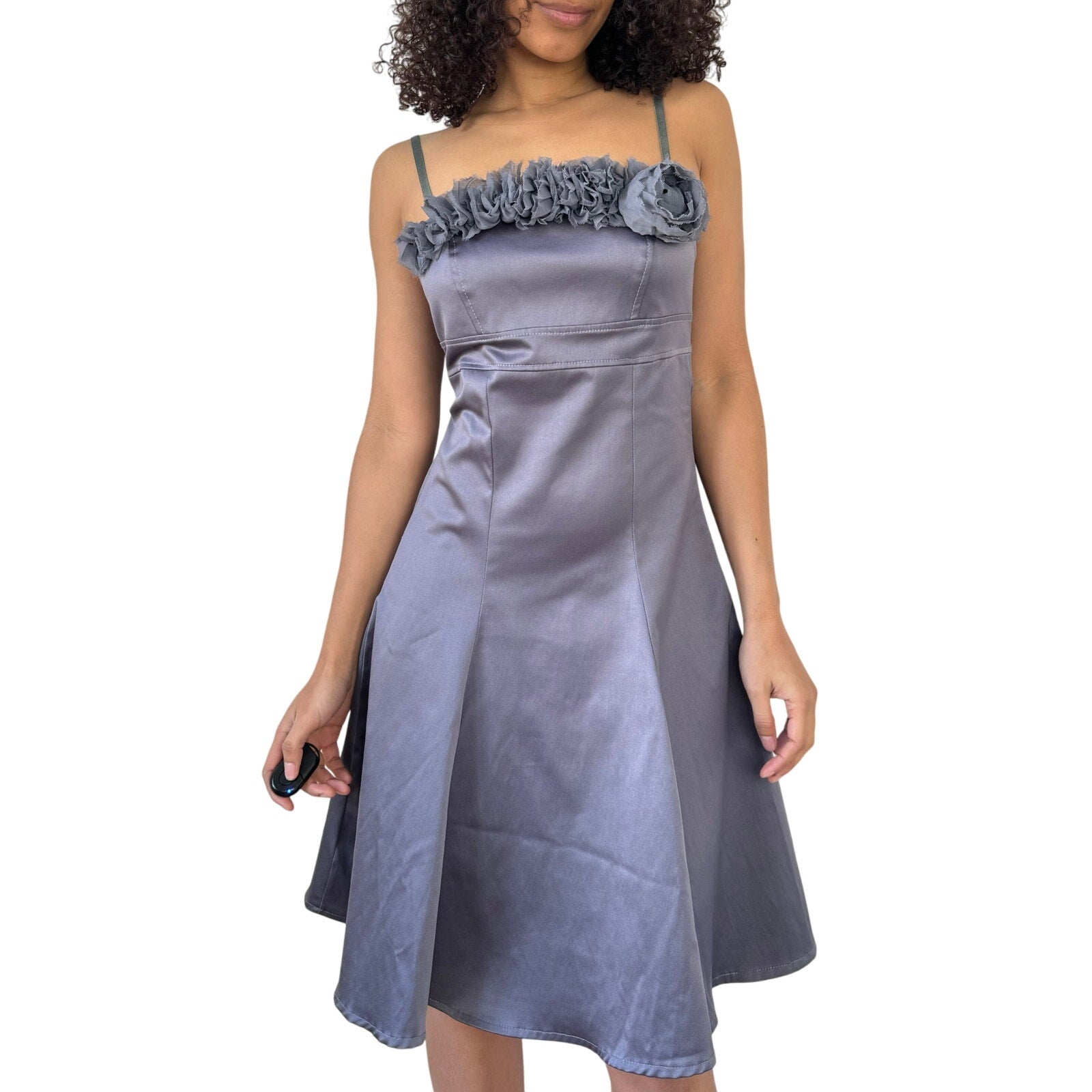 Vintage 90s Grey Satin Midi Dress (Xs/S) Vintage 90s Grey Satin Midi Dress (Xs/S)