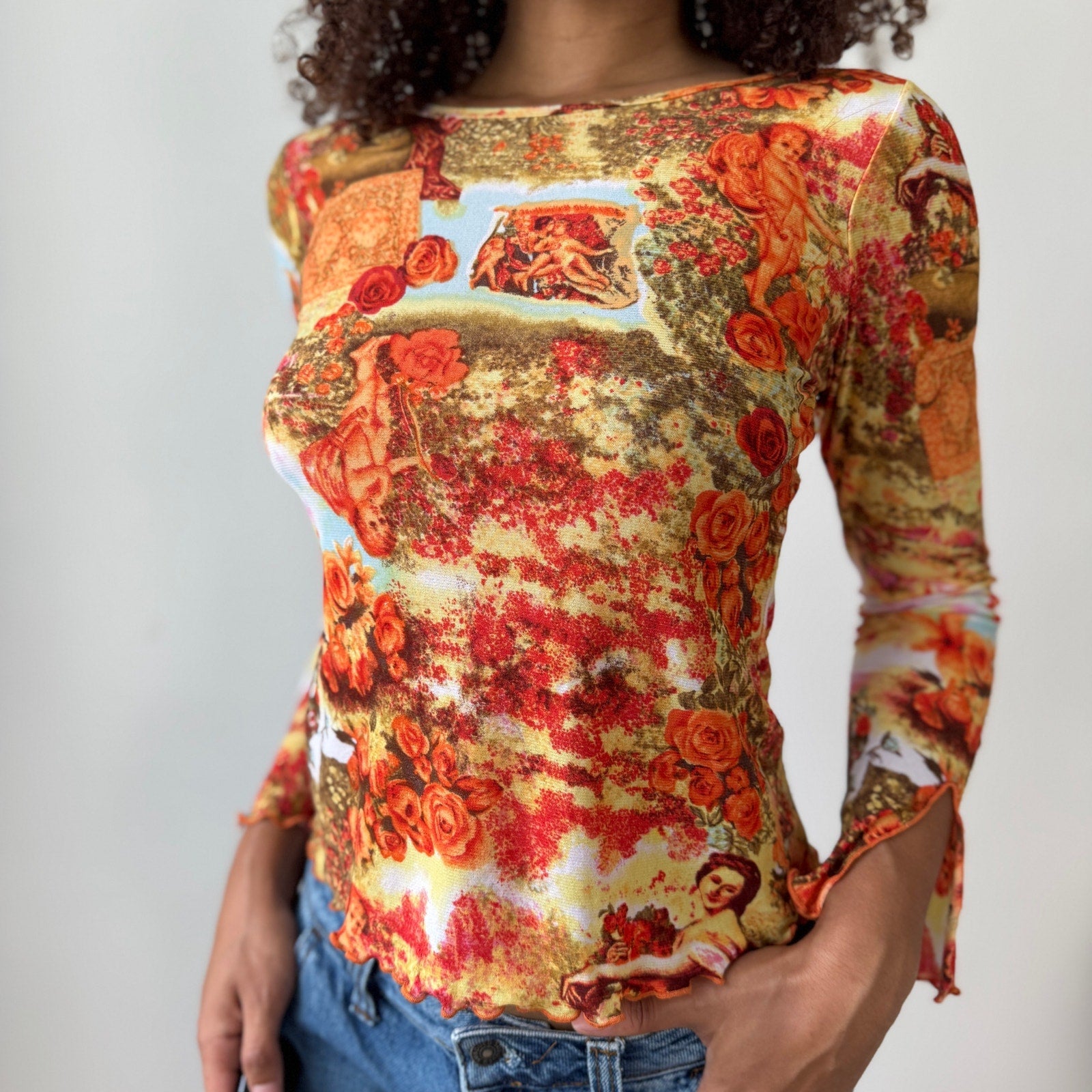 Vintage Euro Renaissance Print Mesh Top (S)