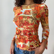Vintage Euro Renaissance Print Mesh Top (S)
