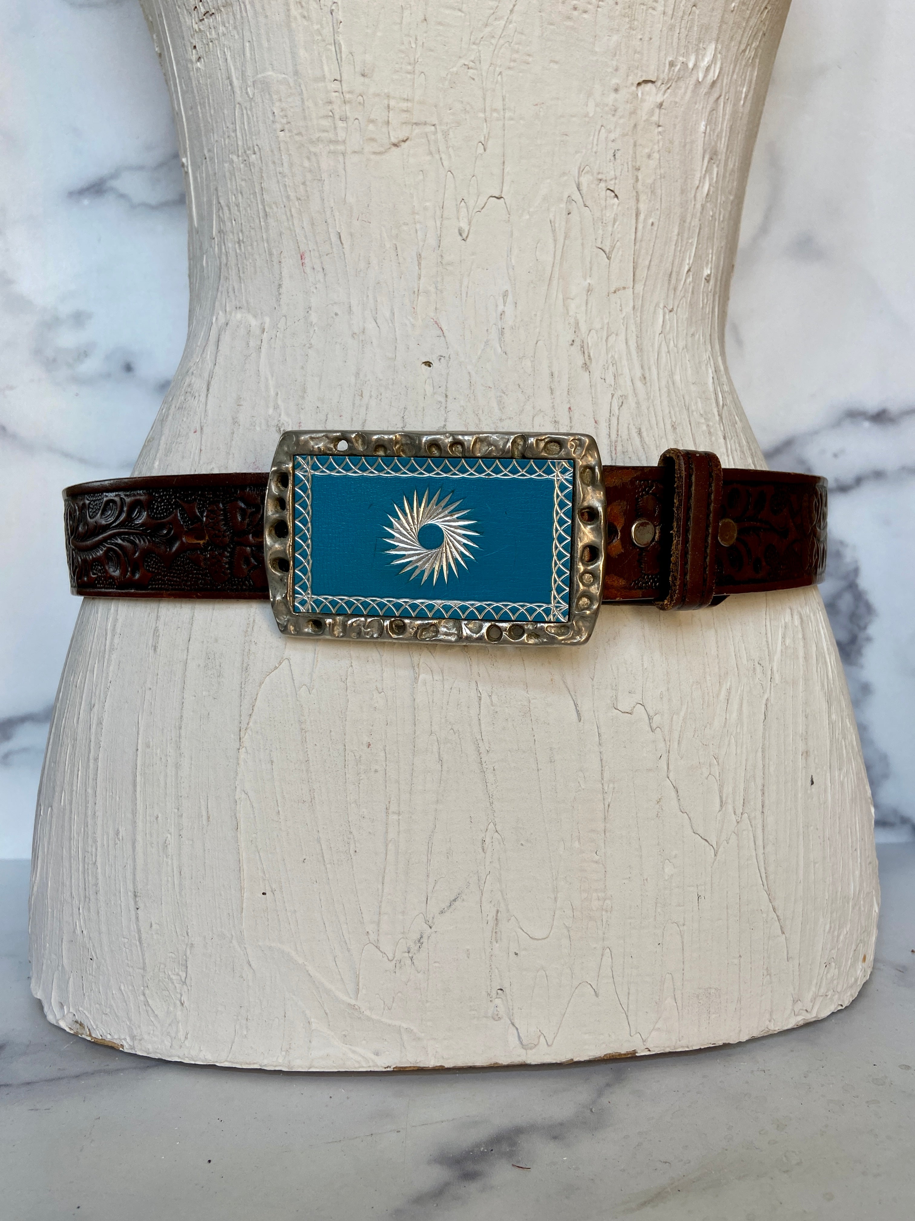 Vintage tooled leather belt