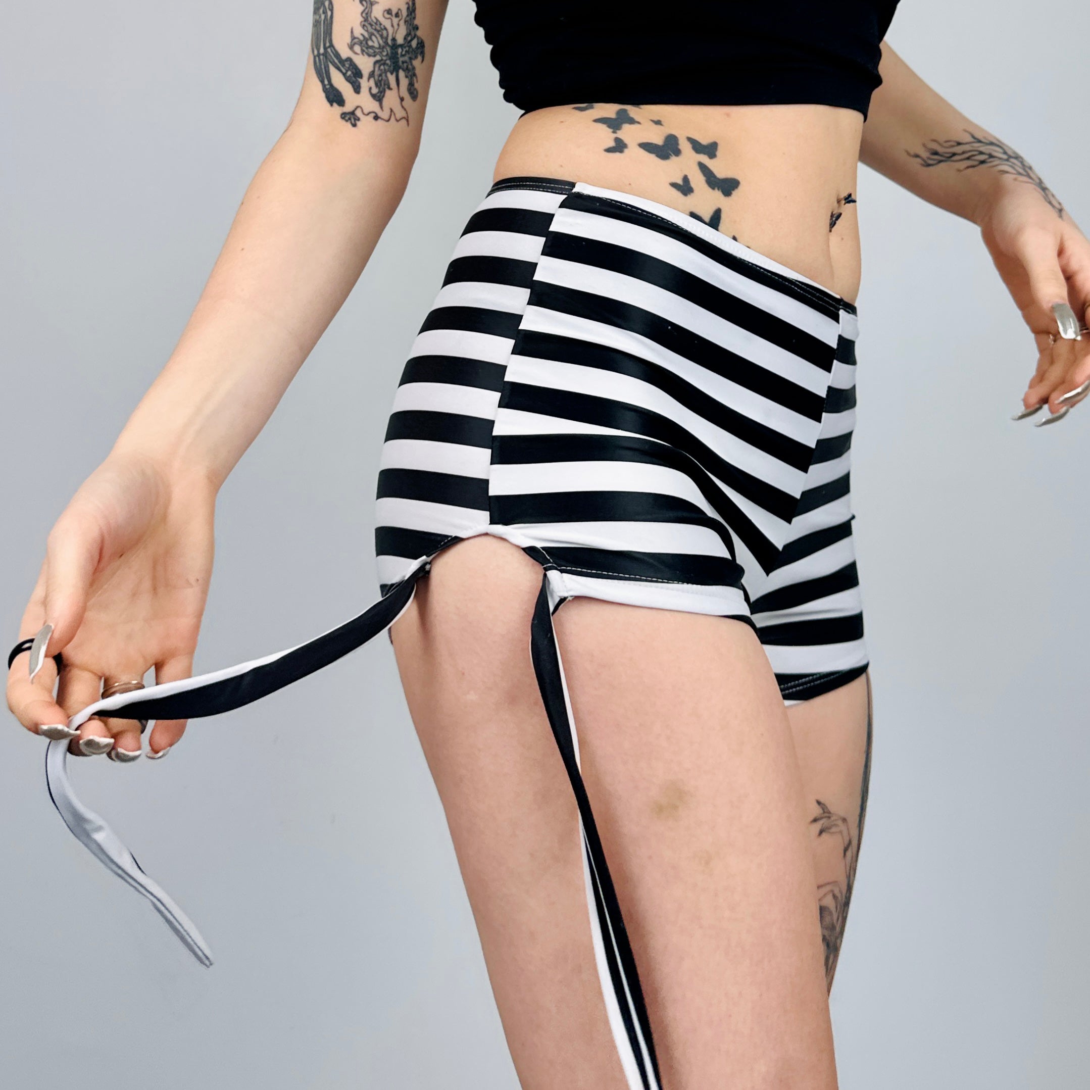 Tie Side Striped Hot Shorts (XS)