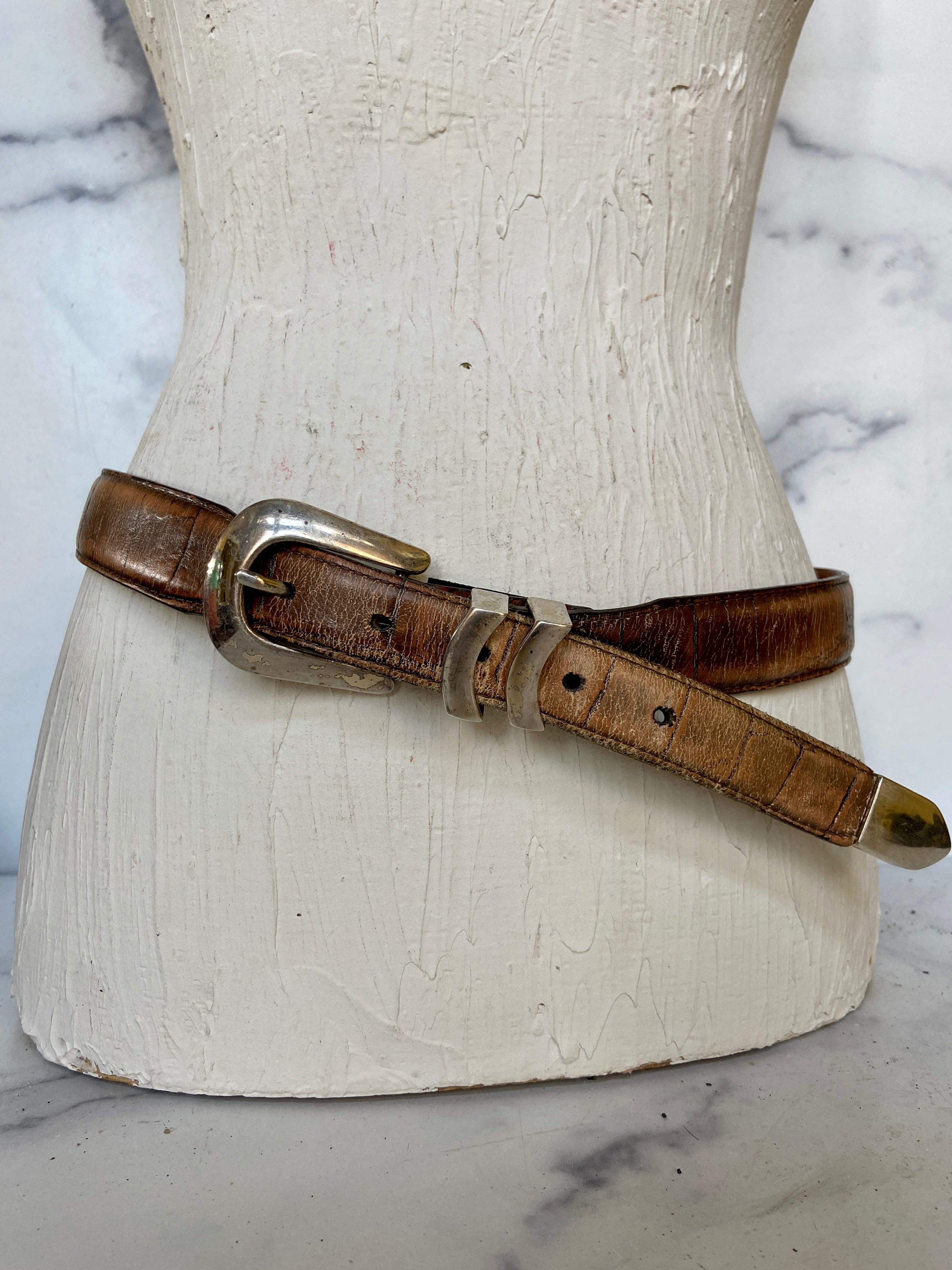 Vintage Brighton Brown Belt Vintage Brighton Brown Leather Concho Belt Heart Shape  main image 4