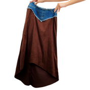 90s Denim & Faux Suede Midi Skirt (XS)