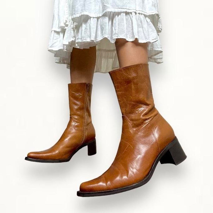 Brown leather boots