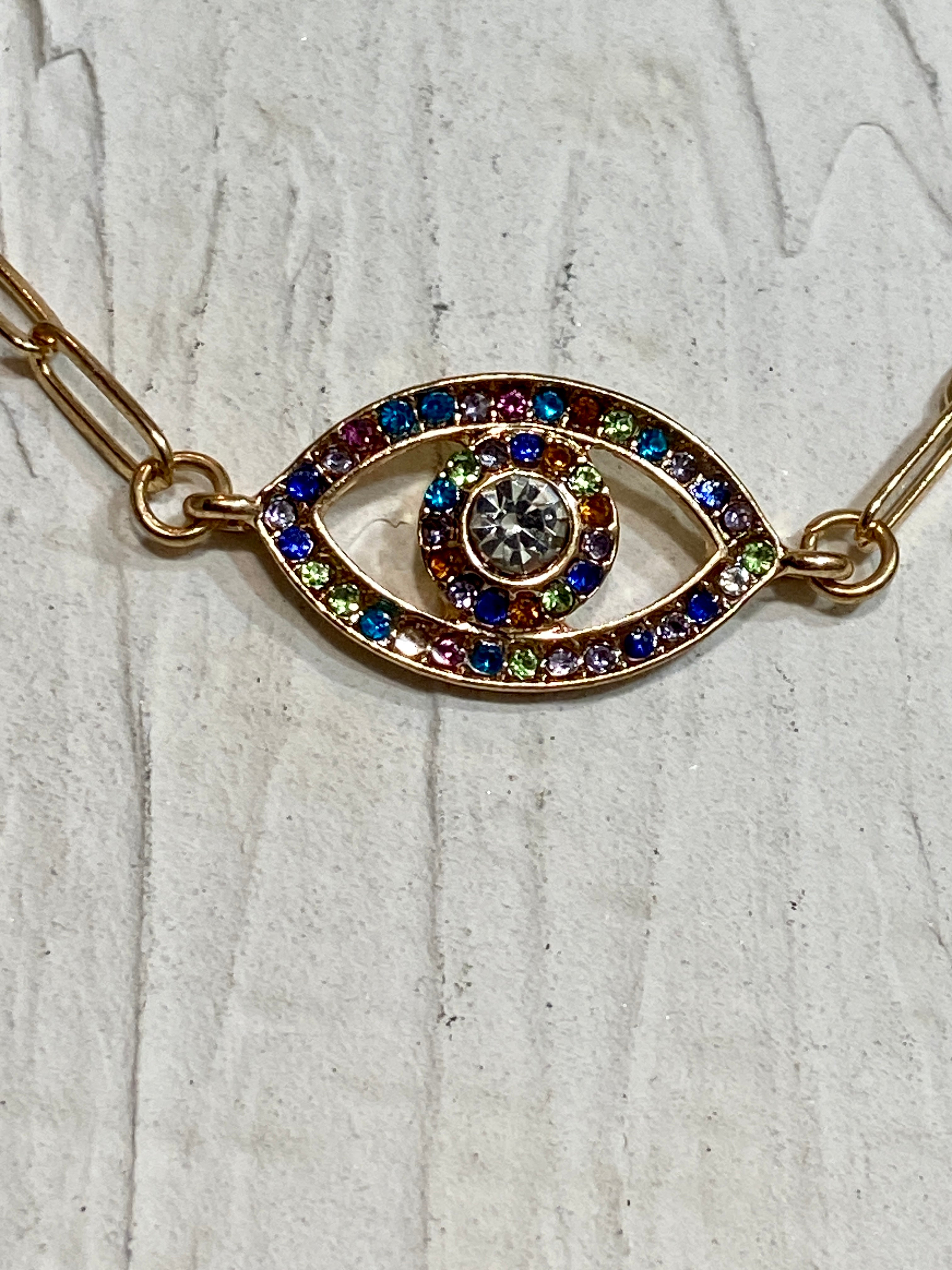 Gemstone evil eye in a chain
