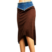 90s Denim & Faux Suede Midi Skirt (XS)