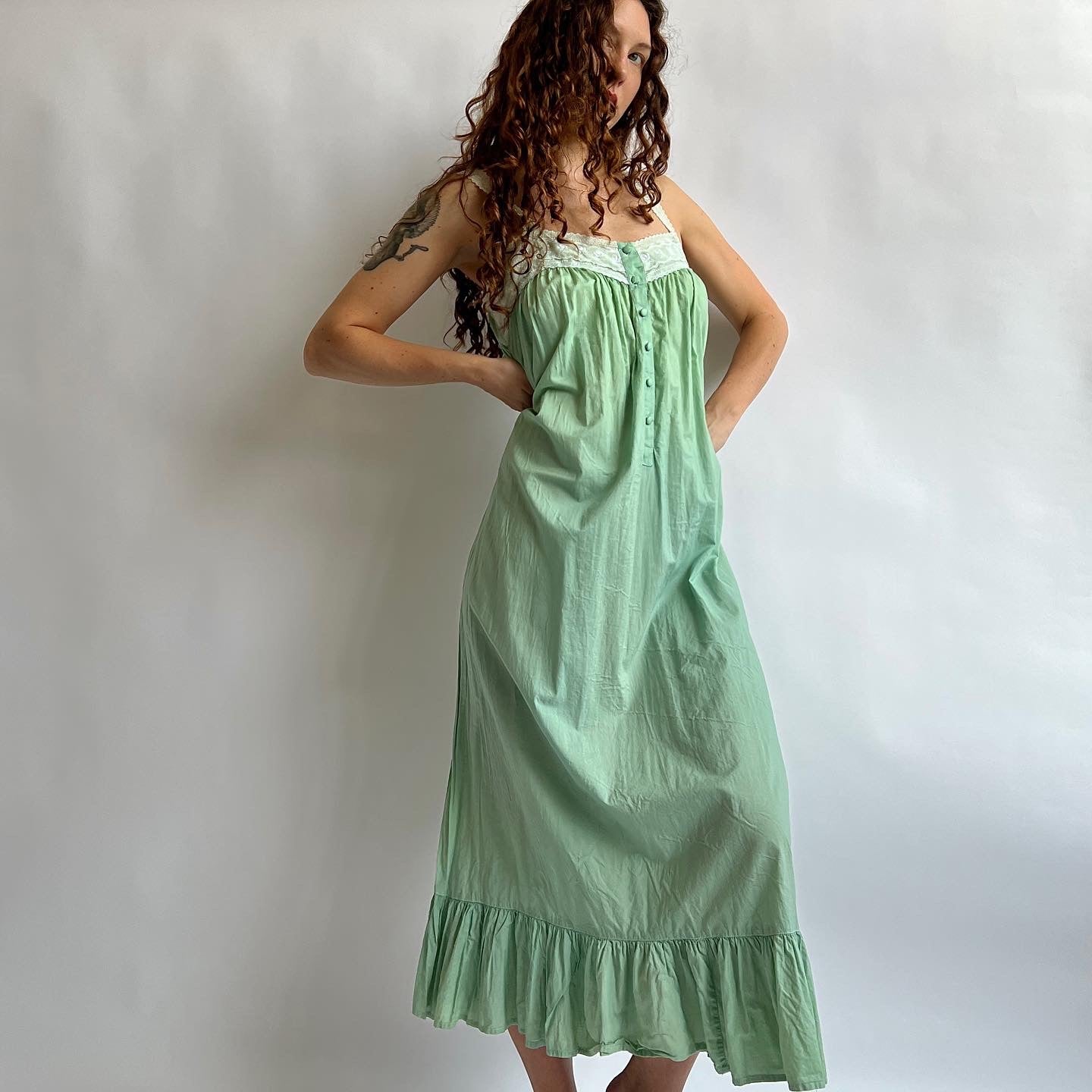 Sea foam green hand dyed cotton maxi dress - XL Holy Thrift Sea foam green hand dyed cotton maxi dress - XL Holy Thrift