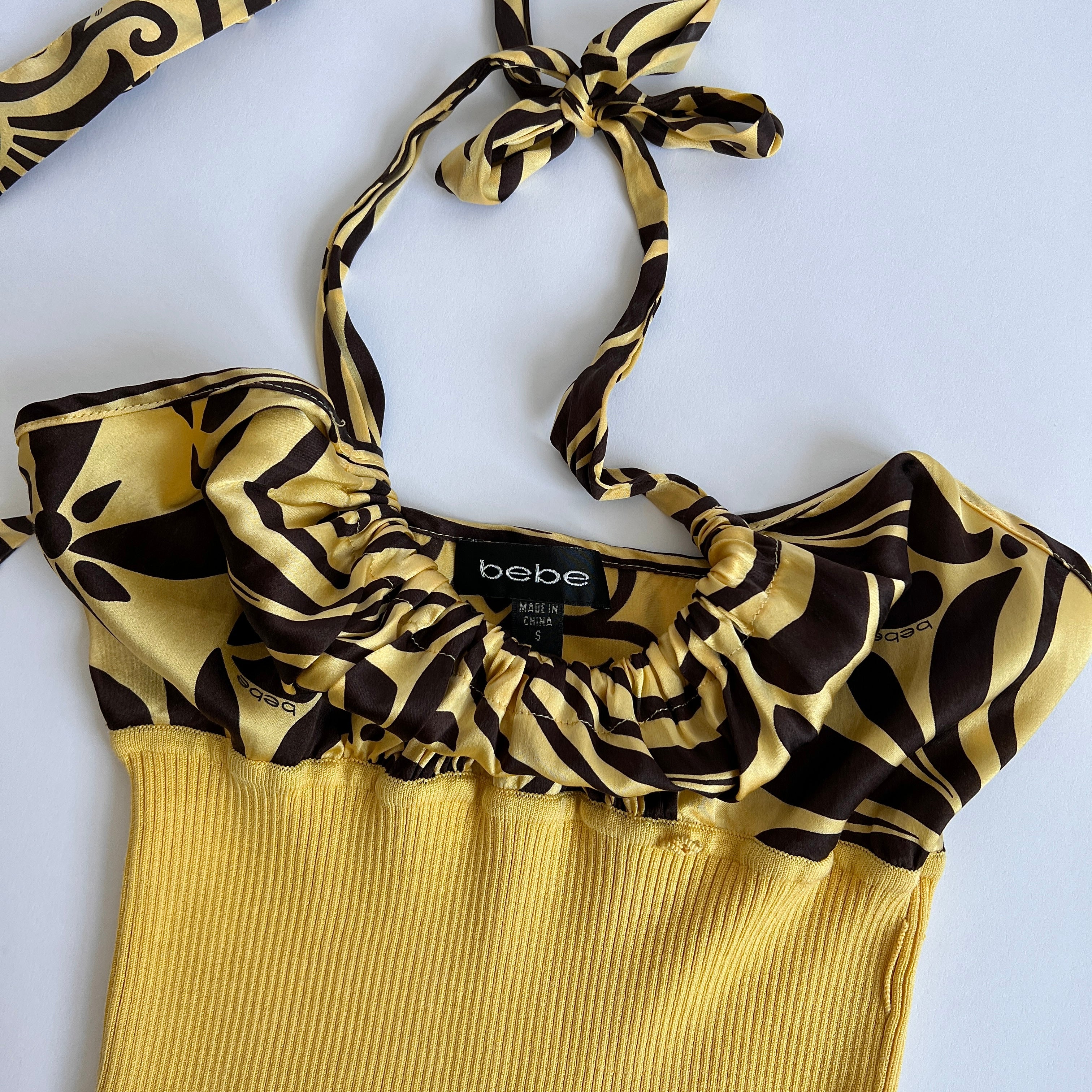 00s bebe ribbed satin halter top - xs/s
