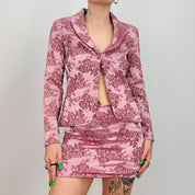 Dusty Rose Jacquard Skirt Suit (Size Small)