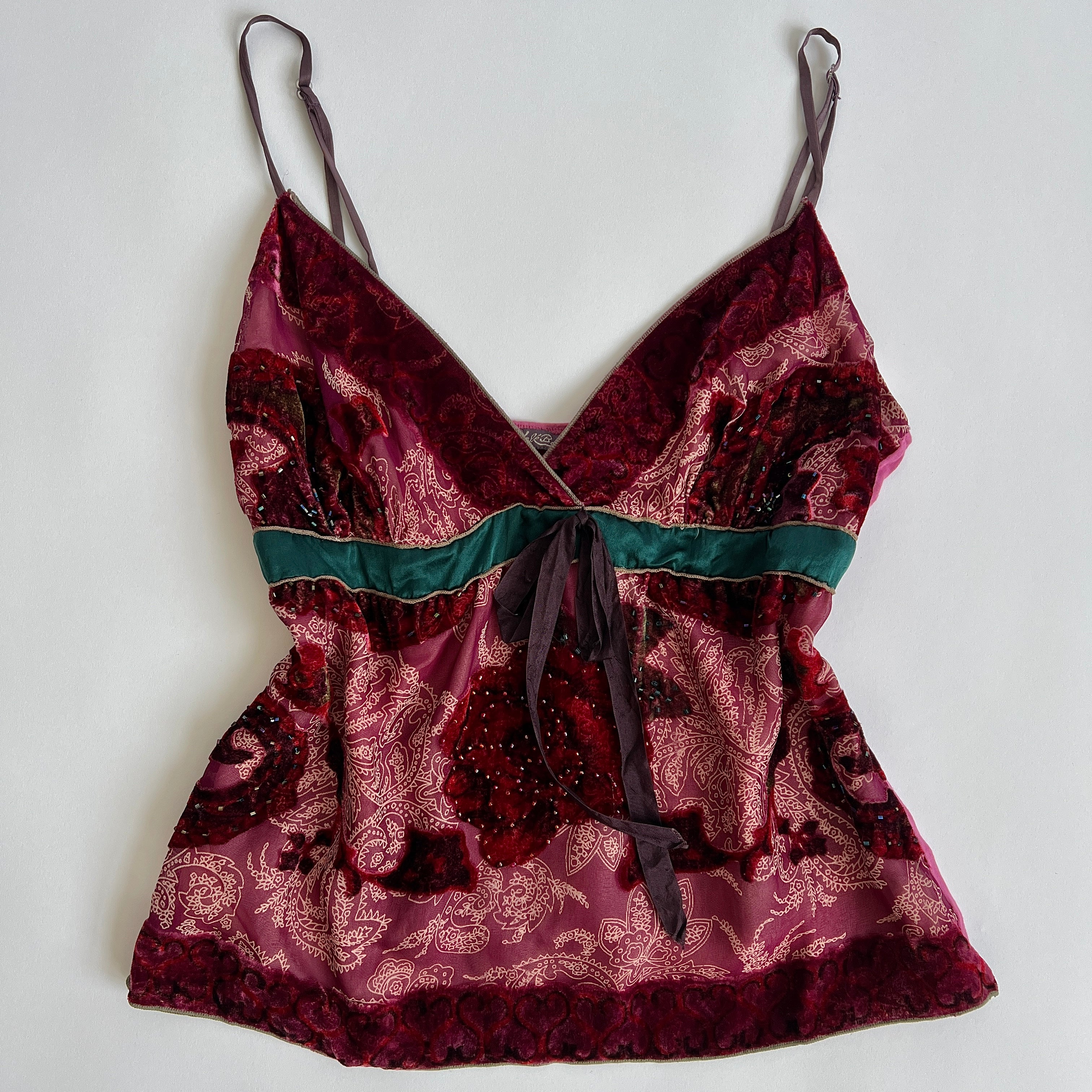 00s mulberry velvet beaded cami - S/M