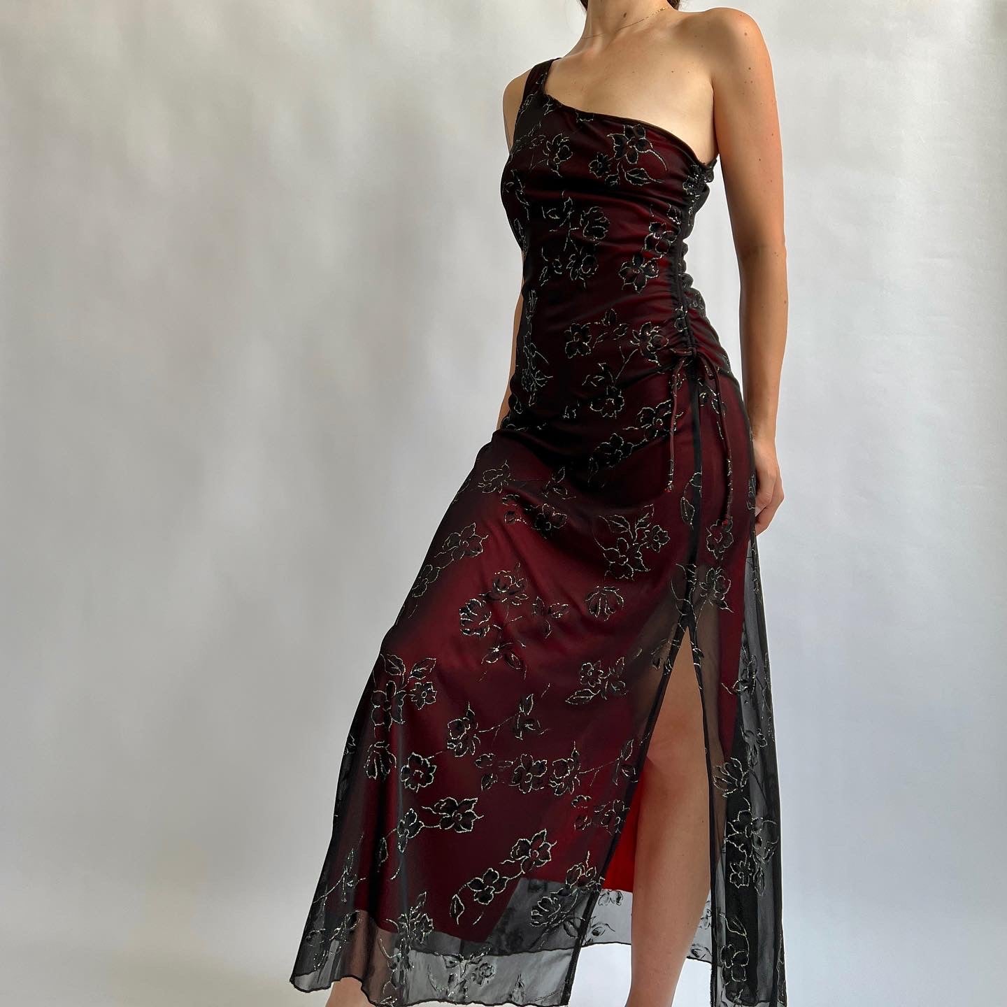 90s glitter one shoulder formal dress - L/XL Holy Thrift 90s glitter one shoulder formal dress - L/XL Holy Thrift