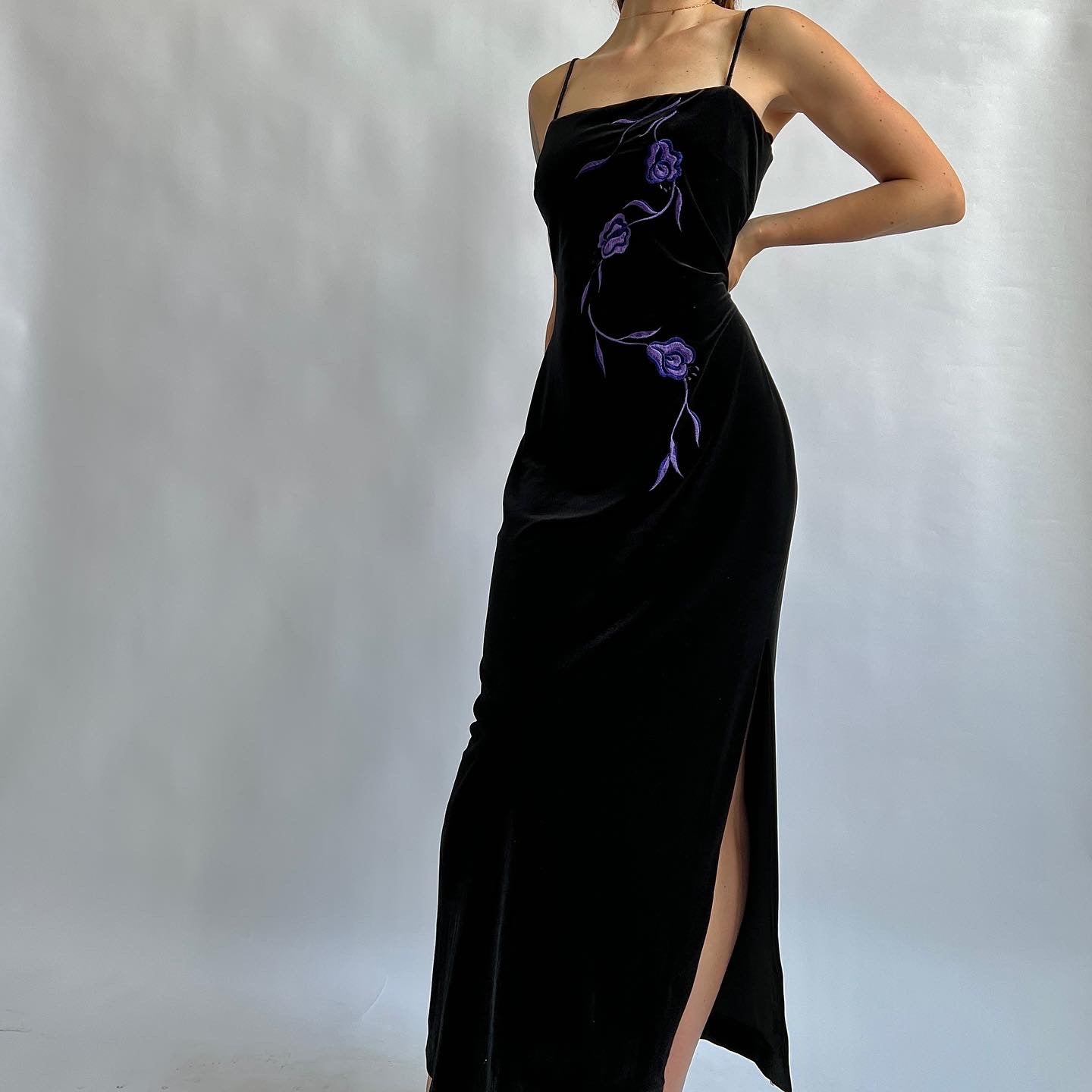 Vintage 90s embroidered velvet maxi dress - L/XL Holy Thrift Vintage 90s embroidered velvet maxi dress - L/XL Holy Thrift