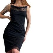 00s black beaded mesh midi dress (M)