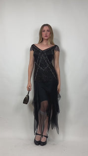 Sue Wong Gatsby Goth Midi Dress (S)