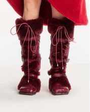 Wine Red Wool & Leather Wedge Boots (5-15)