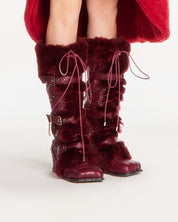 Wine Red Wool & Leather Wedge Boots (5-15)