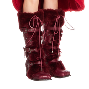 Wine Red Wool & Leather Wedge Boots (5-15)