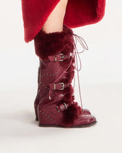 Wine Red Wool & Leather Wedge Boots (5-15)