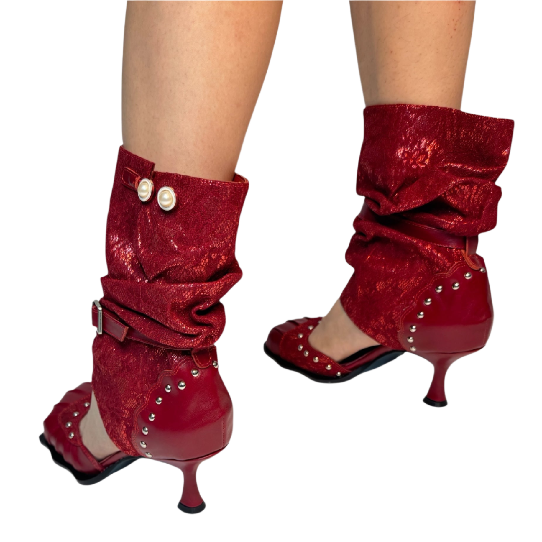 Red Leather & Lace Cowboy Pump (5-15)