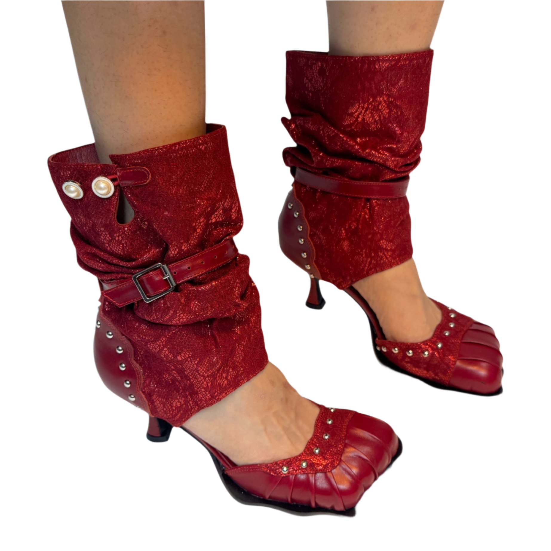 Red Leather & Lace Cowboy Pump (5-15)