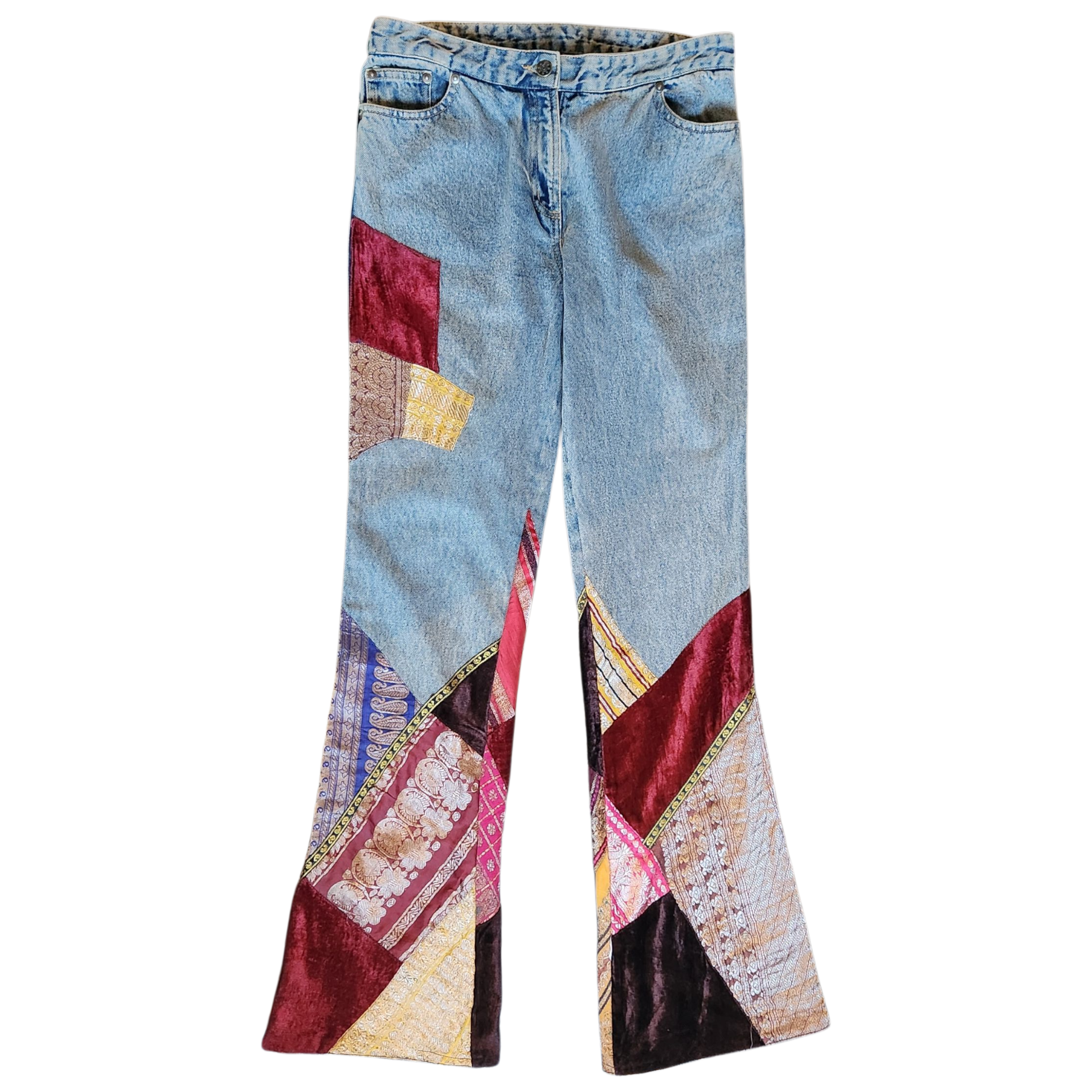 Velvet Patchwork Flare Jeans (M)