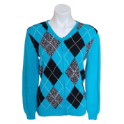 Teal Plaid Zip-up Sweater (M)