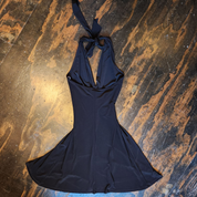 Plunging Halter Black Flutter Dress (XS)