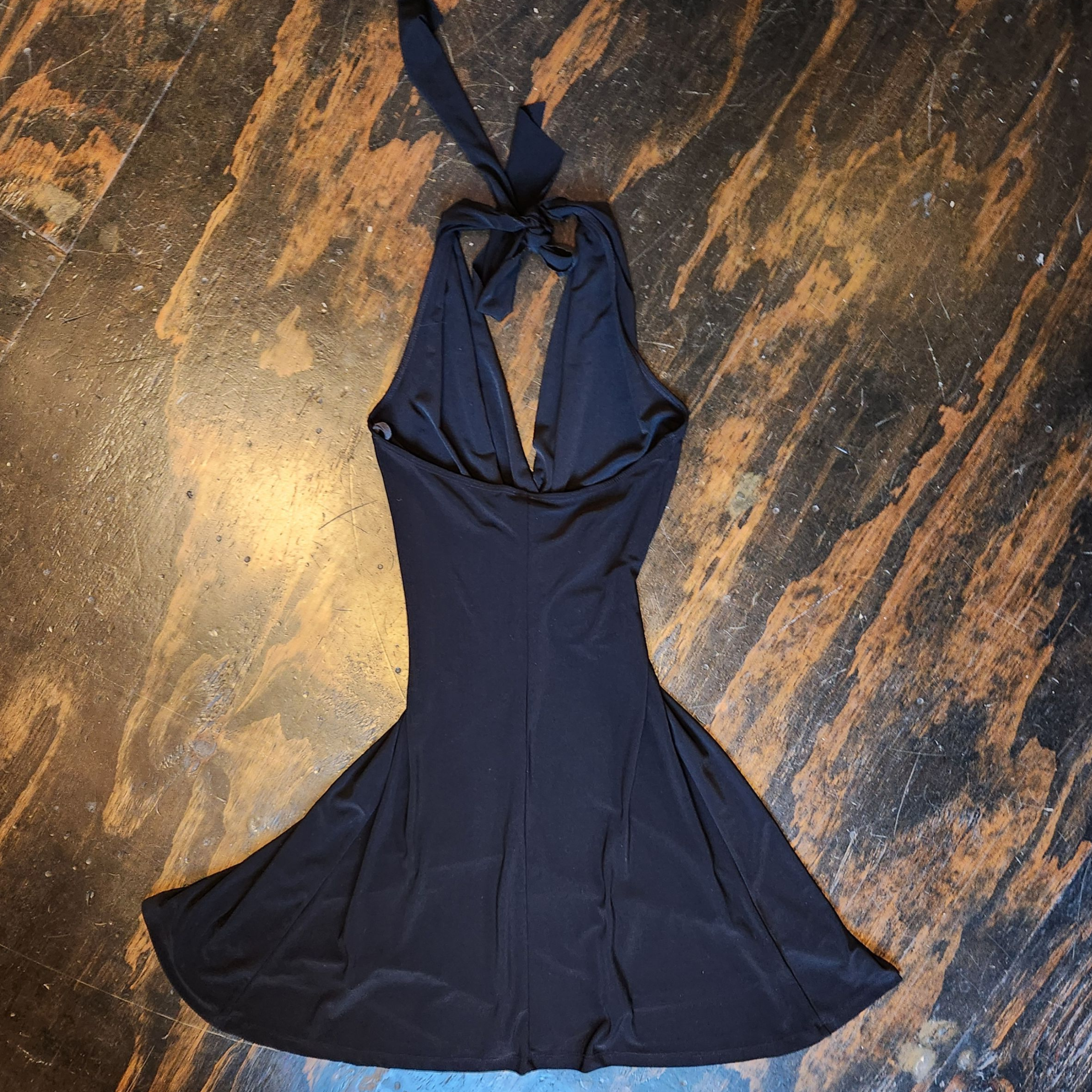 Plunging Halter Black Flutter Dress (XS)
