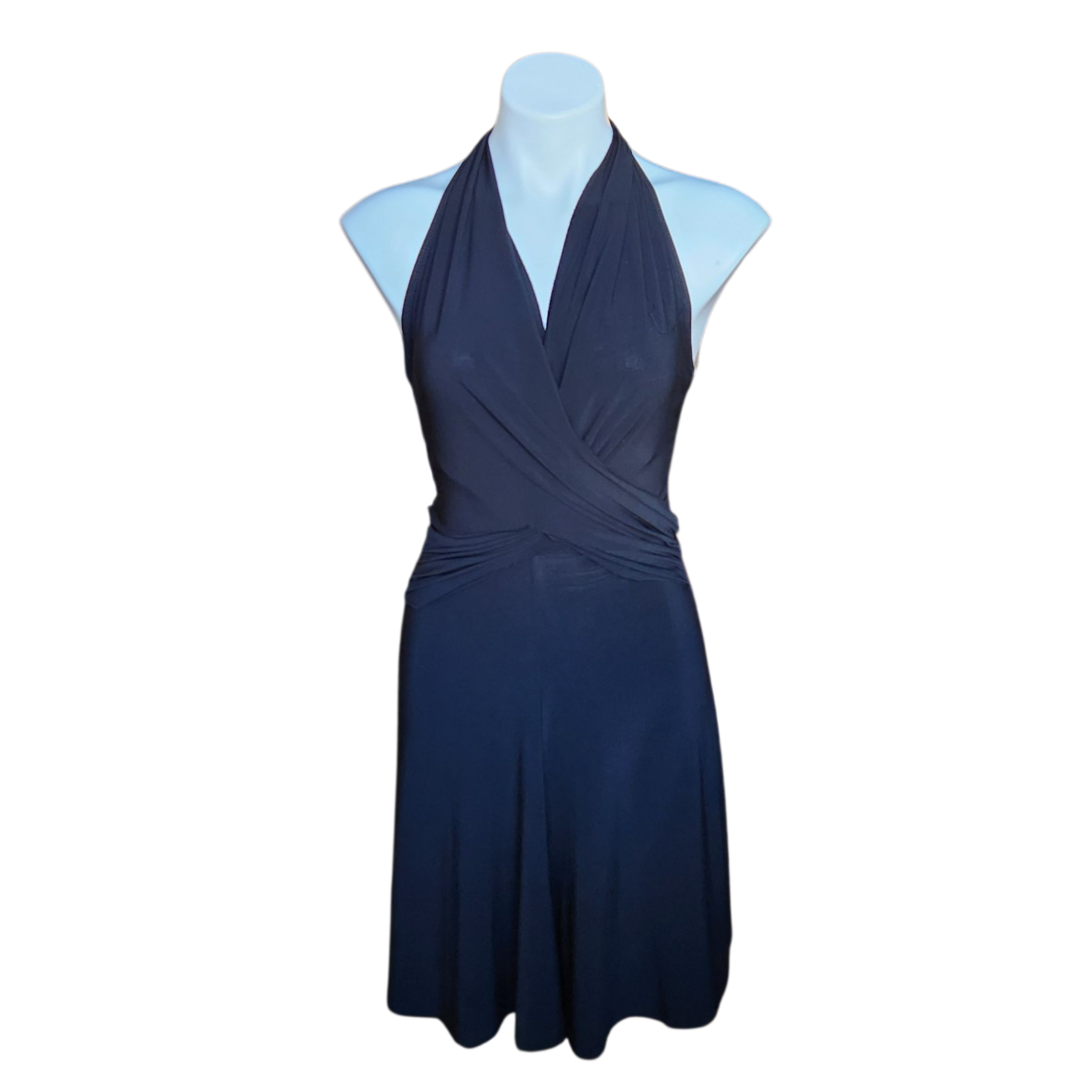 Plunging Halter Black Flutter Dress (XS)